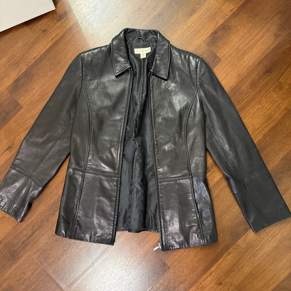 Vintage Y2K Casual Corner Full Zip Genuine Leather Jacket Minimalist Black Sz M - Picture 6 of 6